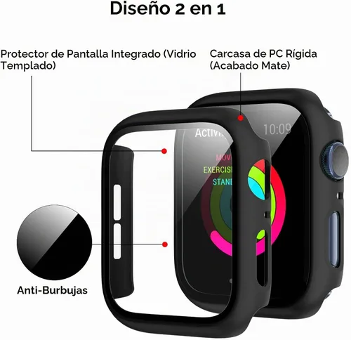 Vista 3 de Paquete de 2 fundas rígidas de policarbonato compatibles con Apple Watch, con protector de pantalla de cristal templado sin burbujas para accesorios