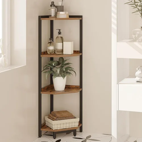 Vista 11 de Hzuaneri - Estantería de esquina, estante de libros de esquina, unidad de estante de almacenamiento con marco de metal, soporte para plantas
