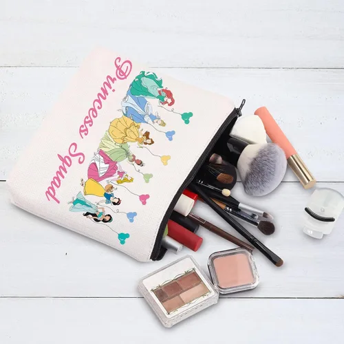 Vista 5 de BWWKTOP Bolsa de maquillaje cosmético de escuadrón de princesa, regalos de grupo de princesas, bolsa con cremallera, mercancía de princesa