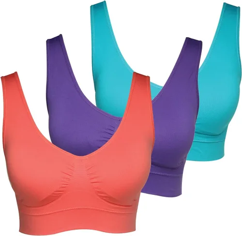 Vista 11 de Paquete de 3 brasieres para mujer, paquete de brasier sin varillas, color sólido, sin costuras Todo negro