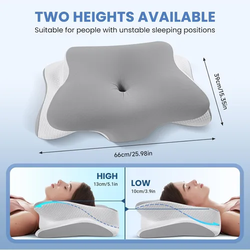 Vista 2 de JINXIA Almohada cervical cervical para dormir, almohadas de espuma viscoelástica inodoras y funda de enfriamiento, almohada ortopédica ergonómica