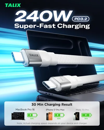 Vista 2 de Cable USB C a USB C, cable de carga rápida EPR PD3.2 de 240 W