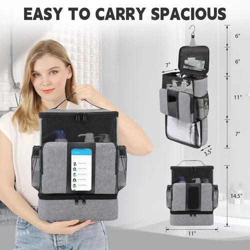 Vista 6 de Funambulist Carrito de ducha de gran capacidad portátil para dormitorio, esencial para estudiantes universitarios, niñas/chicos (gris)