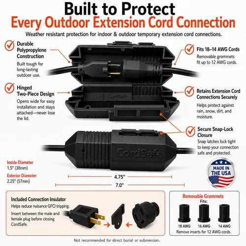 Vista 5 de Plus - Protector de conexión de cable de extensión resistente a la intemperie, se adapta a 18-12 AWG, ayuda a mantener los enchufes seguros