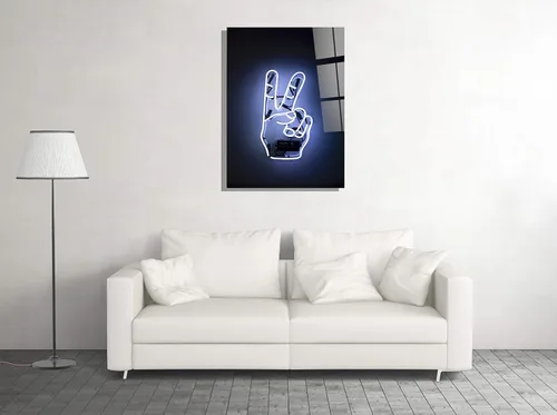 Vista 2 de Letrero de neón de la paz de vidrio templado, arte de pared para decoración del hogar, bar, oficina, hotel, decoración de arte moderno, regalo