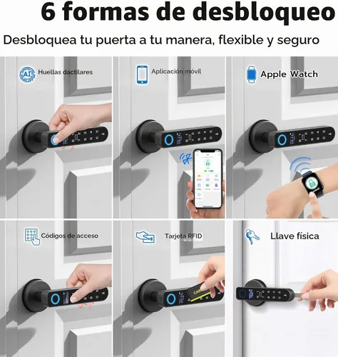 Vista 2 de Anweller Cerradura de manija de puerta de huellas dactilares, cerradura de Negro