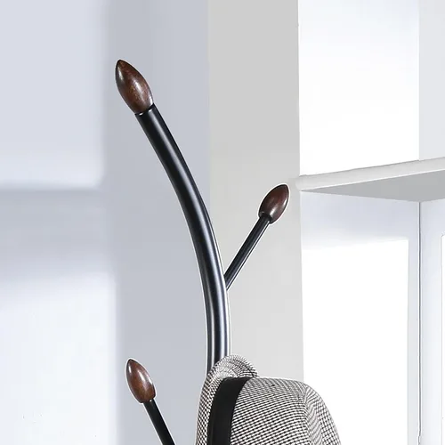 Vista 6 de Roundhill Furniture Perchero de pie de metal Arles, color negro y nogal