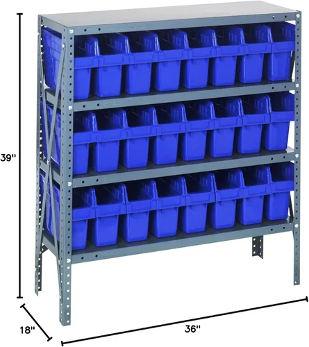 Vista 491 de Quantum QSBU-245BK Heavy Duty Shelving Unit with (7) Shelves and (24) QUS245 Black Bins for Garage Warehouse Storage Distribution 400 lb Load