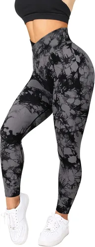 Vista 4 de RXRXCOCO Leggings cruzados sin costuras para mujer, cintura alta, levantamiento de glúteos, pantalones de yoga