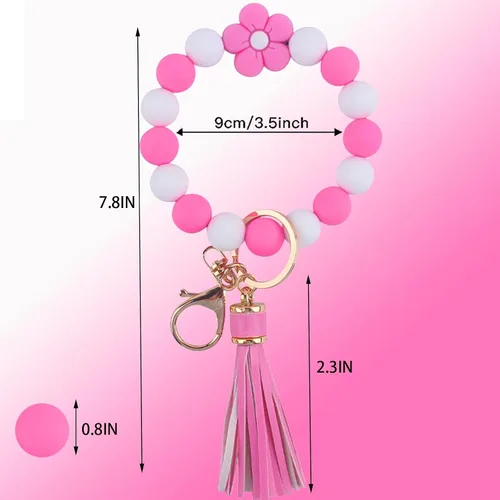 Vista 6 de Elegante pulsera de silicona con cuentas para mujer, llavero con clip de oro, soporte multifuncional para llaves