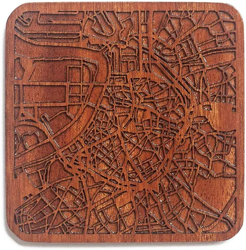 Vista 18 de Posavasos Amsterdam Map by O3 Design Studio, 1 pieza, posavasos de madera Sapele con mapa de la ciudad, hecho a mano, varias ciudades opcionales