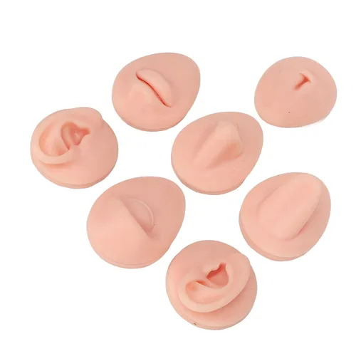 Vista 6 de Pieza de práctica de piercing corporal, modelo de 6 piezas de silicona suave, modelo de simulación de perforación de oreja, ojo, nariz, boca, lengua