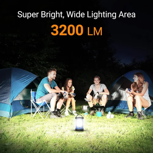 Vista 2 de Linterna de camping, linternas LED de 3200 lúmenes para cortes de energía, cargador de teléfono de 4600 mAh y linterna recargable, linterna con 5