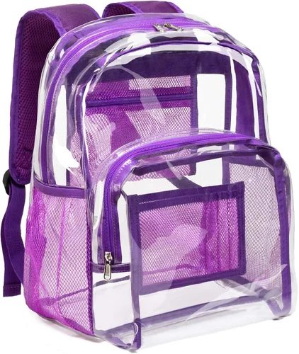 Vista 15 de Vorspack Mochila Transparente Resistente - Gran Mochila Transparente para Libros, Mochila Transparente para Trabajo Universitario, Negro, Grande