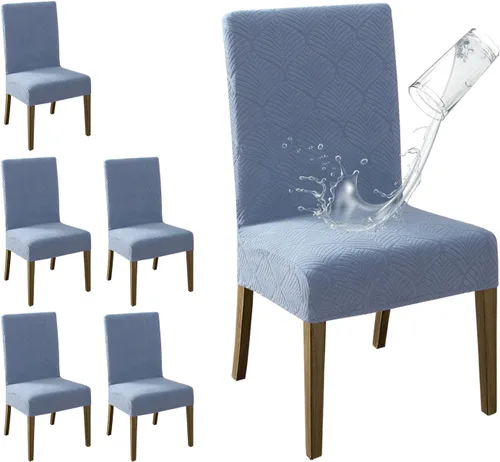 Vista 24 de MOSAYT Juego de 2 fundas para sillas de comedor 100% impermeables, súper ajuste elástico jacquard Parson, fundas extraíbles y lavables para sillas