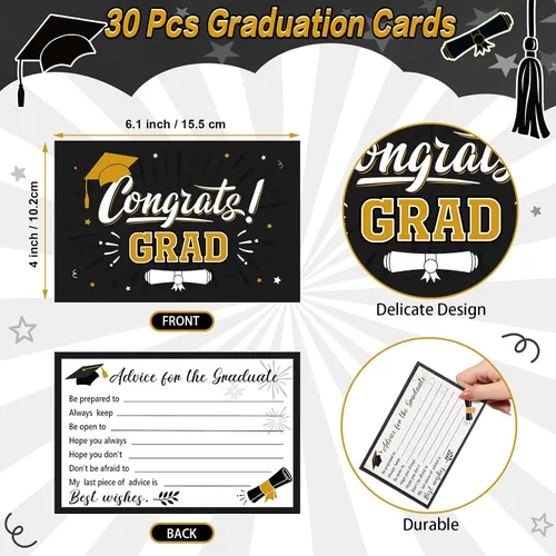 Vista 3 de Funrous Caja grande para tarjetas de graduación 2026 en negro y dorado con 30 piezas de tarjetas de consejos, caja de dinero, caja de dinero