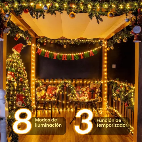 Vista 3 de Ollny Luces de Navidad de color blanco cálido, 600 LED de 197 pies, luces de árbol de Navidad IP67 impermeables, luces de hadas enchufables