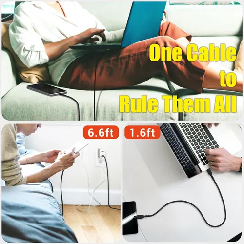 Vista 6 de Cable USB C de 240 W, cable USB C a USB C de 1.6 pies, cable de nailon trenzado de alta elasticidad tipo C 5A, cable de carga rápida compatible