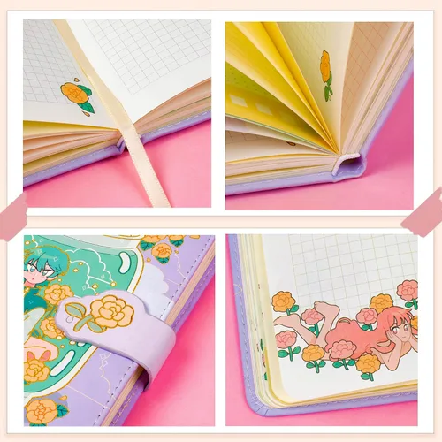 Vista 7 de KetA Diario de anime: cuaderno de diario kawaii lindo, diario estético japonés con cubierta acolchada y cierre de flores, 5 x 7 pulgadas (13x18CM)