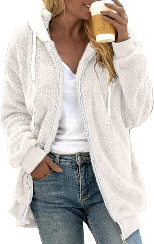 Vista 6 de Zip Up Hoodies for Women 2023 Fall Fashion Solid Color Sweatershirt Pullover Tops Warm Wool Plush Coat Furry Fleece Jacket