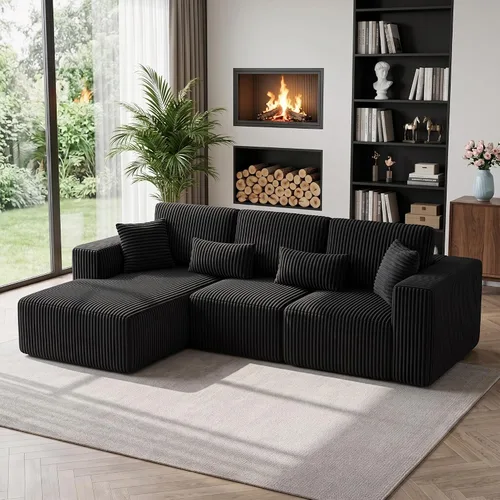 Vista 8 de Sofá modular de 110 pulgadas, sofá modular de pana en forma de L sin hueso con diván, moderno sofá de asiento profundo tapizado para sala de estar