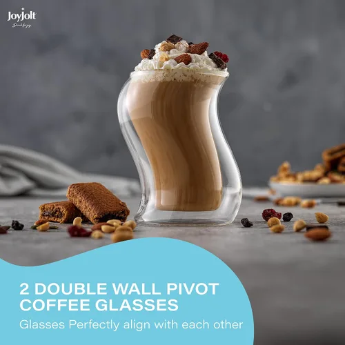 Vista 3 de JoyJolt Pivot - Vasos de doble aislamiento, juego de 2 excepcionales vasos de café helado de 13.5 onzas, elegantes vasos de bar para café, té