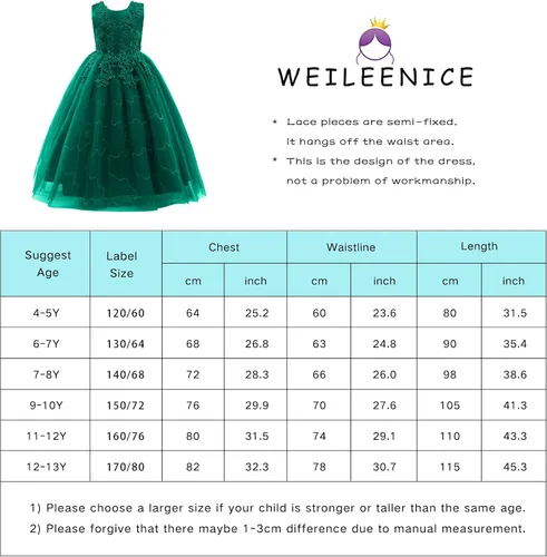 Vista 2 de Weileenice Vestido de dama de honor de encaje para niñas grandes, vestido de baile de boda, vestido de princesa para niños pequeños