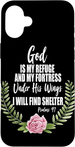 Vista 23 de God is My Refuge Christian Bible Psalms 91 Floral Case for iPhone 17