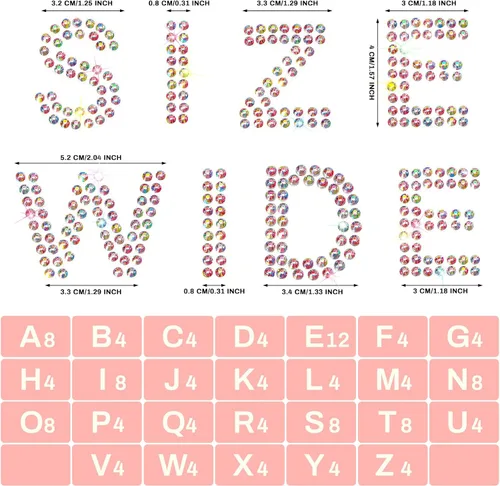 Vista 2 de Zonon 136 piezas calcomanías para planchar con diamantes de imitación, letras grandes con purpurina brillante del alfabeto, borde de piedras
