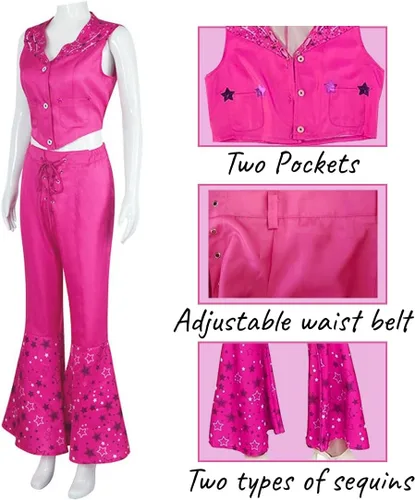 Vista 3 de Pink Costume Cowgirl suit with scarf Pink Costume Star shaped element of Flared pants Cosplay Adult Women