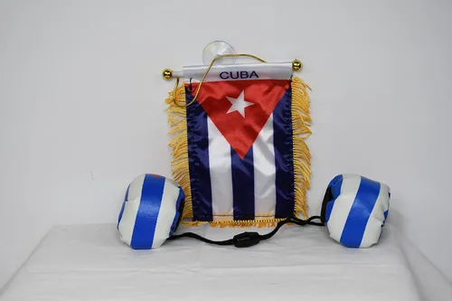 Vista 3 de Combo de guantes de bandera y boxeo para espejo retrovisor de coche, decoración de oficina (Cuba)
