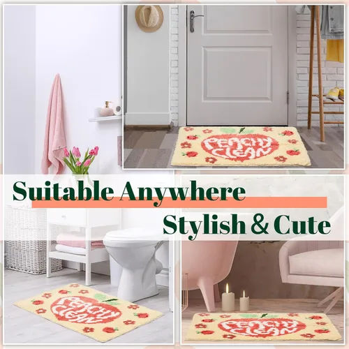 Vista 4 de Timgle Peachy Clean - Alfombra de baño de color durazno, antideslizante, suave, absorbente de agua, bonita, alfombra de baño estética, bonita