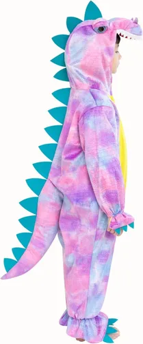 Vista 3 de DearSun Disfraz de dinosaurio T-Rex para niños, disfraz de dinosaurio con capucha (S100, morado)