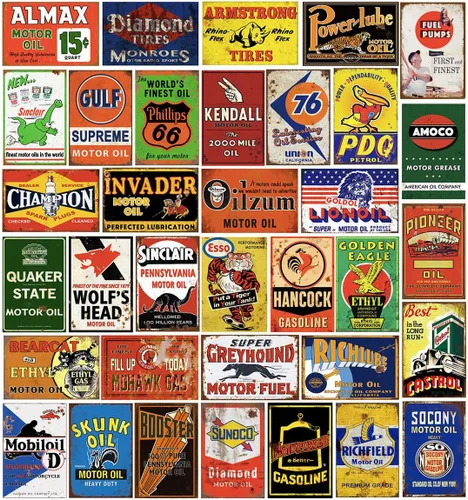 Vista 11 de 35 letreros de lata vintage reproducidos, anuncios retro de gas y aceite, letreros de metal antiguo para garaje, cueva de hombre, bar, cocina