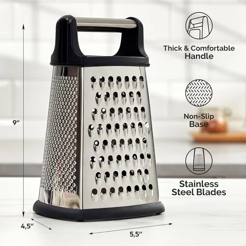 Vista 3 de BASSWOOD Rallador profesional de queso, rallador de caja de acero inoxidable de 4 caras, triturador de alimentos para queso, triturador de queso