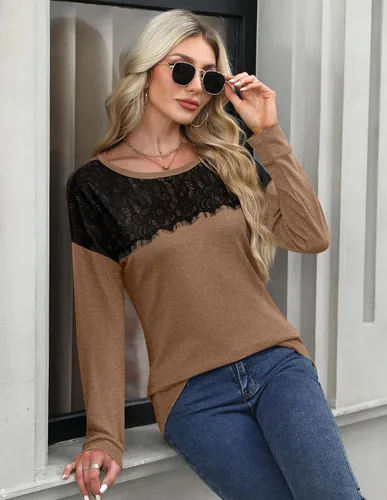 Vista 5 de For G and PL Sudadera elegante de manga larga con cuello redondo y encaje para mujer, para otoño e invierno 2024