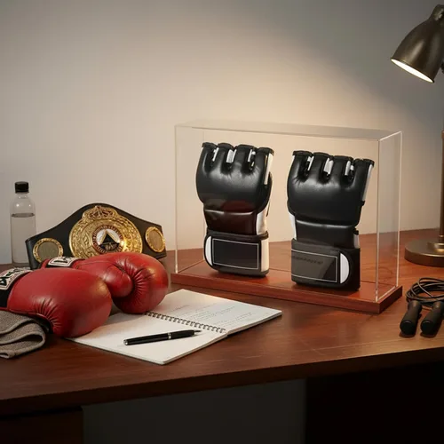 Vista 5 de MMA - Vitrina de guantes - Sin montaje - Escaparate de acrílico transparente con base de madera, caja de recuerdos y coleccionables con protección