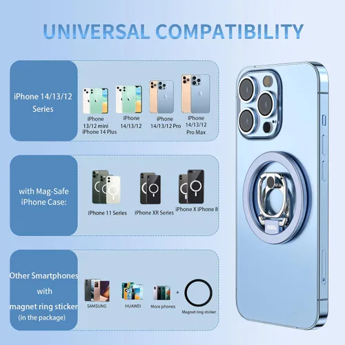 Vista 4 de AUROX Agarre magnético para teléfono compatible con soporte de anillo Magsafe [imán de doble cara] Rotación de 360° plegable para teléfono celular