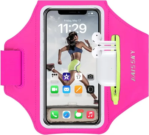 Vista 10 de Brazalete para teléfono celular con bolsillo con cremallera, soporte para iPhone 16 Pro Max/15/14 Pro Max/13/12/11 Pro Max/XS/XR, Galaxy S20 S10