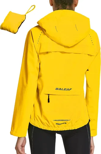 Vista 15 de Baleaf - Chaquetas impermeables para mujer, cortavientos reflectantes, plegables, ligeras, para correr, ciclismo, con capucha