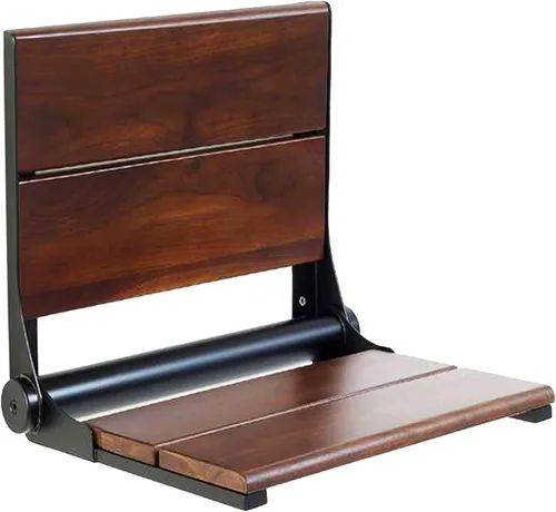 Vista 9 de Asiento de ducha plegable montado en la pared con respaldo Capacidad de carga máxima de 500 libras Asiento de ducha de teca compatible con ADA