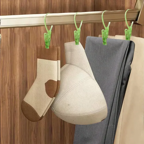 Vista 5 de Paquete de 24 Pinzas de Ropa de Plástico Resistentes para Exteriores para Colgar Ropa, Mini Pinzas para Ropa con Cuerda para Colgar, Perchas
