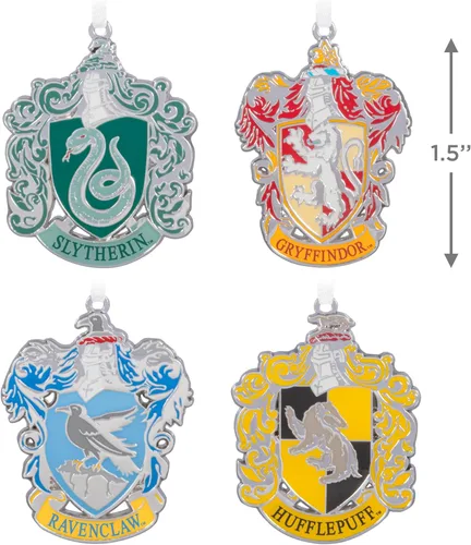 Vista 5 de Adornos navideños de Hallmark Keepsake, escudo de la casa de Hogwarts de Harry Potter, metal, juego de 4, regalos para fanáticos de Harry Potter