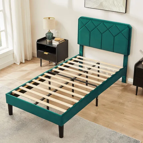Vista 7 de VECELO Base de cama tamaño individual con plataforma tapizada de cuero de alta calidad con cabecera ajustable en altura / base de colchón, soporte