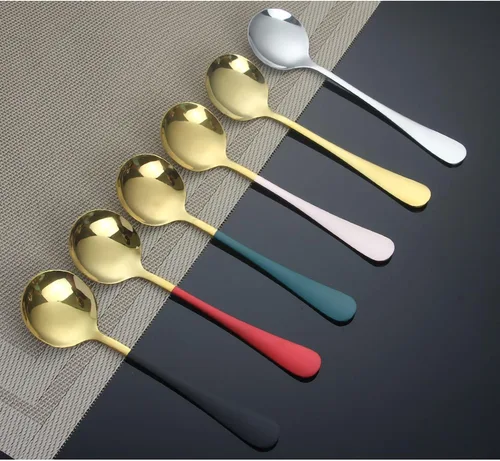 Vista 4 de Cucharas de sopa de cabeza redonda, 2 cucharas coreanas de metal de acero inoxidable, cuchara de sopa de mesa, cucharas anchas para sopa, postre