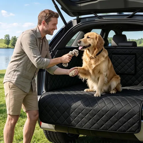 Vista 9 de PETICON SUV Cargo Liner for Dogs, Pet Trunk Cover with Cushioned Sides Negro