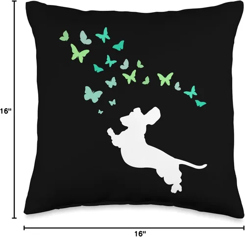 Vista 4 de Dachshund Chasing Butterflies Linda almohada, 16 x 16, multicolor