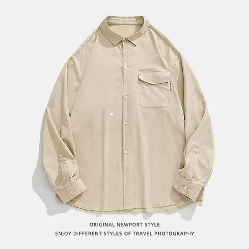 Vista 6 de Camisa de manga larga para hombre de primavera y otoño, a cuadros, casual, holgada, con solapa