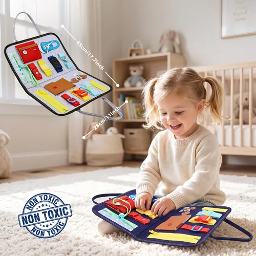 Vista 2 de Esjay Tablero Ocupado para Niños Pequeños, Tablero Sensorial para Habilidades Motoras Finas, Juguetes Montessori Actividades para Niños Pequeños