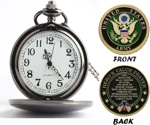 Vista 2 de Regalos para veteranos, reloj de bolsillo para veteranos con ChanllengCoin militar, los mejores regalos del día de los veteranos